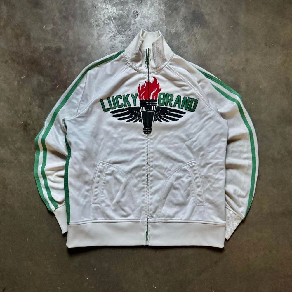 Vintage 2000’s Y2K Lucky Brand White torch track Quarter-zip jacket Sweater XL